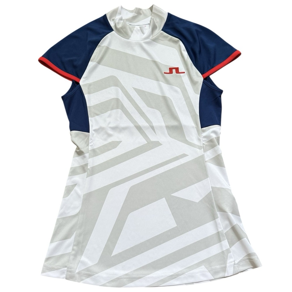 J Lindeberg Yvette Top Womens XS Golf Shirt USA Olympics White Gray Blue New - Picture 2 of 13
